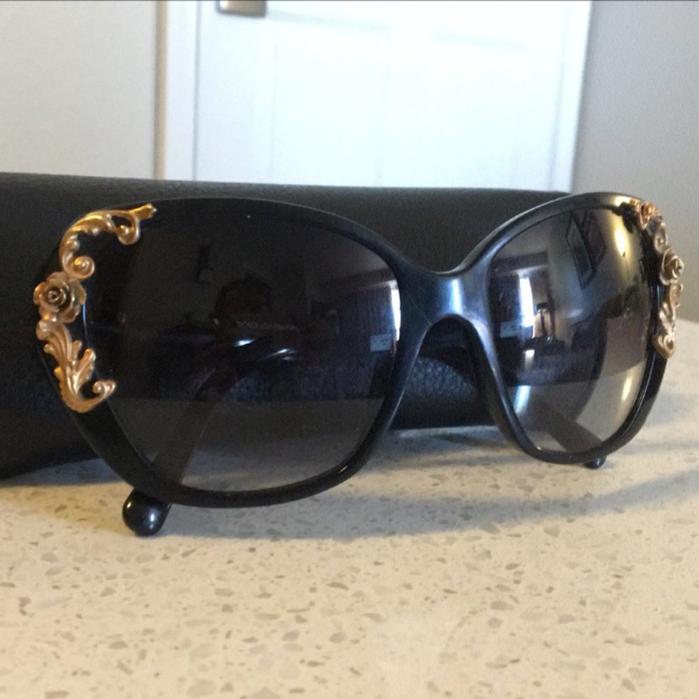 Dolce & Gabbana black and gold floral sunglasses